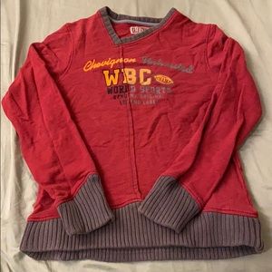 👍Unique chevignon red gray v neck sweater! Size M